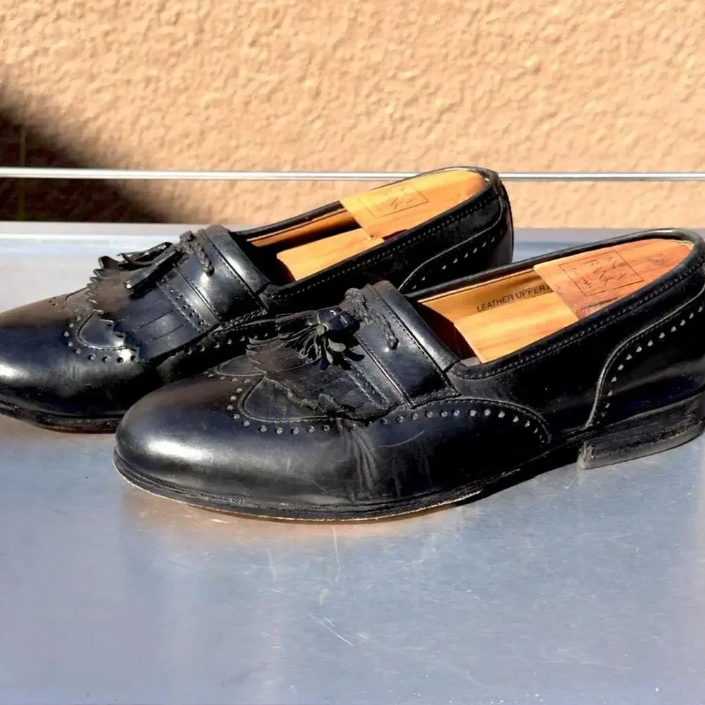 Stacy Adams Black Leather Loafers with Tassel - Size 9 M